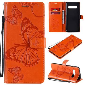 Embossing 3D Butterfly Leather Wallet Case for LG V60 ThinQ 5G - Orange