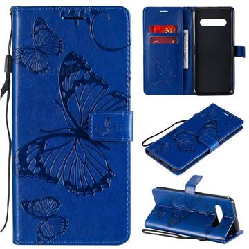 Embossing 3D Butterfly Leather Wallet Case for LG V60 ThinQ 5G - Blue