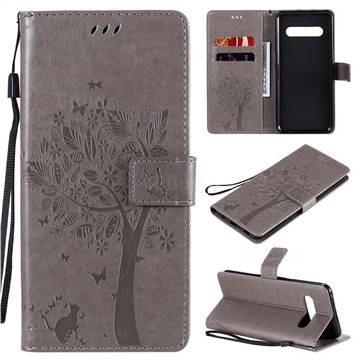 Embossing Butterfly Tree Leather Wallet Case for LG V60 ThinQ 5G - Grey
