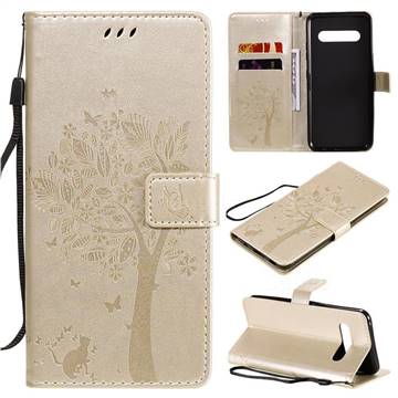 Embossing Butterfly Tree Leather Wallet Case for LG V60 ThinQ 5G - Champagne