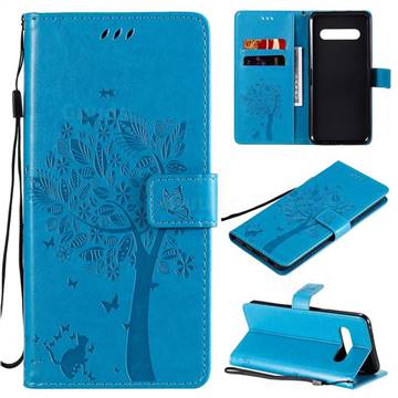 Embossing Butterfly Tree Leather Wallet Case for LG V60 ThinQ 5G - Blue