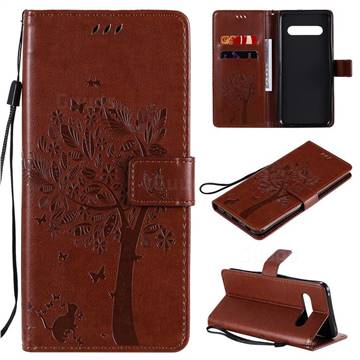 Embossing Butterfly Tree Leather Wallet Case for LG V60 ThinQ 5G - Coffee