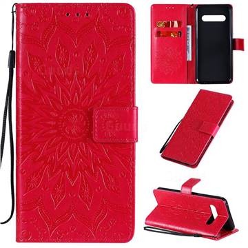 Embossing Sunflower Leather Wallet Case for LG V60 ThinQ 5G - Red