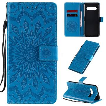 Embossing Sunflower Leather Wallet Case for LG V60 ThinQ 5G - Blue