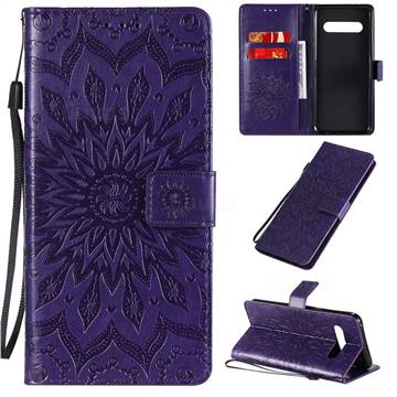 Embossing Sunflower Leather Wallet Case for LG V60 ThinQ 5G - Purple