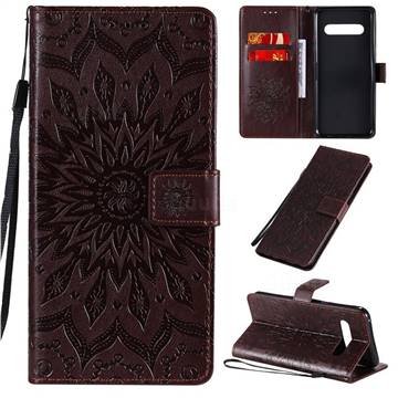 Embossing Sunflower Leather Wallet Case for LG V60 ThinQ 5G - Brown