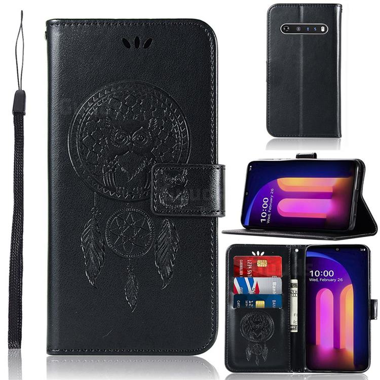 Intricate Embossing Owl Campanula Leather Wallet Case for LG V60 ThinQ 5G - Black