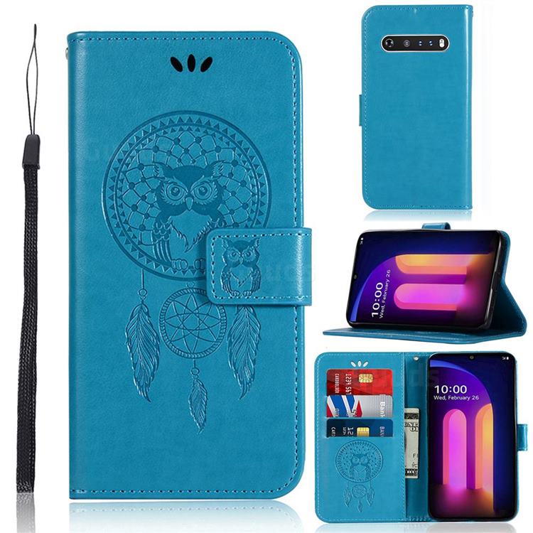 Intricate Embossing Owl Campanula Leather Wallet Case for LG V60 ThinQ 5G - Blue