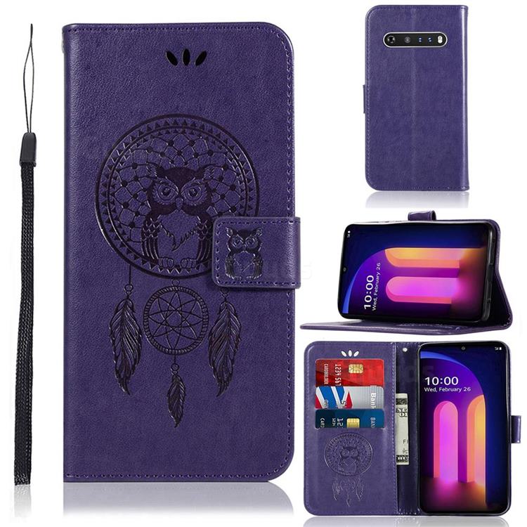 Intricate Embossing Owl Campanula Leather Wallet Case for LG V60 ThinQ 5G - Purple