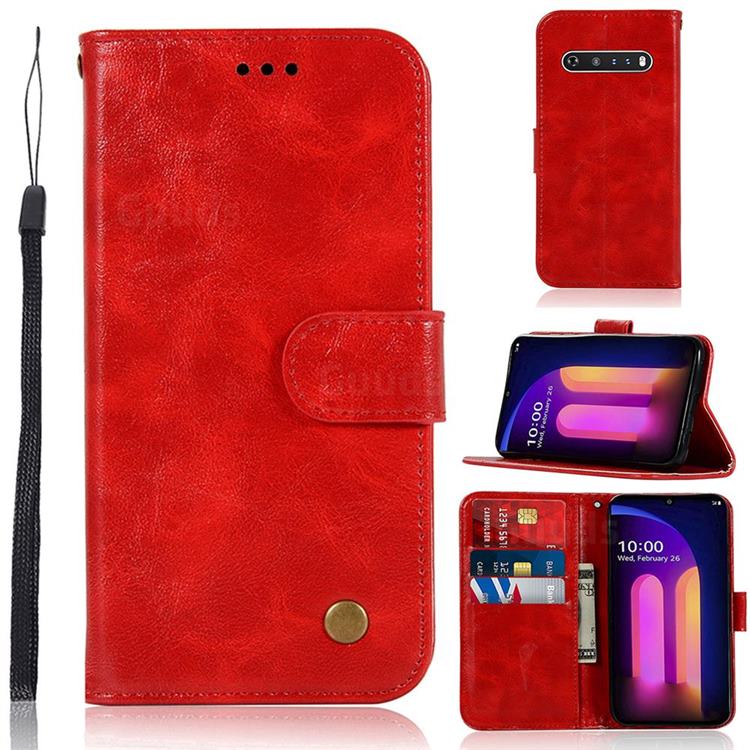 Luxury Retro Leather Wallet Case for LG V60 ThinQ 5G - Red