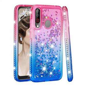 Diamond Frame Liquid Glitter Quicksand Sequins Phone Case for LG W30 - Pink Blue