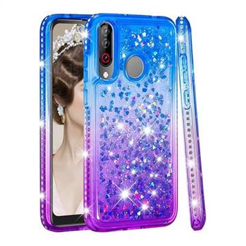 Diamond Frame Liquid Glitter Quicksand Sequins Phone Case for LG W30 - Blue Purple