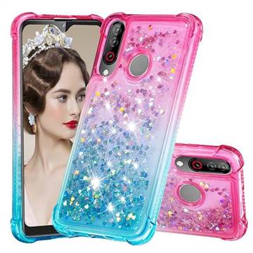 Rainbow Gradient Liquid Glitter Quicksand Sequins Phone Case for LG W30 - Pink Blue