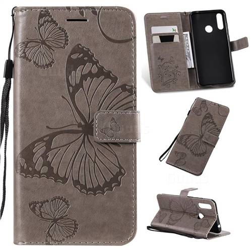 Embossing 3D Butterfly Leather Wallet Case for LG W30 - Gray