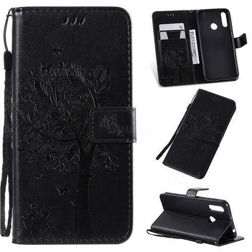 Embossing Butterfly Tree Leather Wallet Case for LG W30 - Black