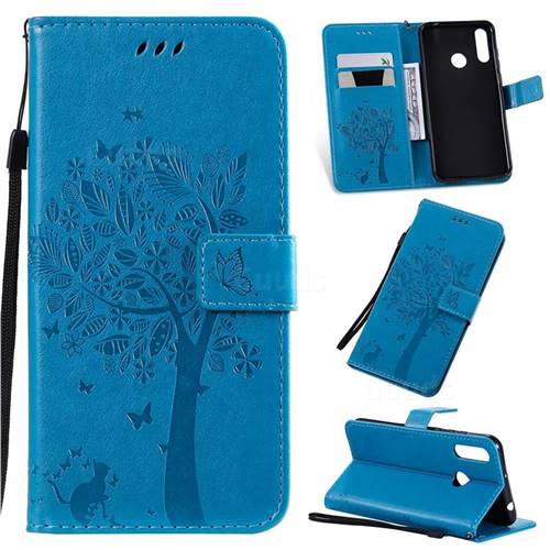 Embossing Butterfly Tree Leather Wallet Case for LG W30 - Blue