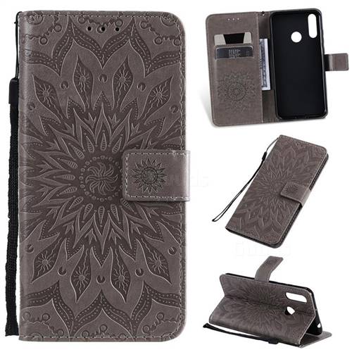 Embossing Sunflower Leather Wallet Case for LG W30 - Gray