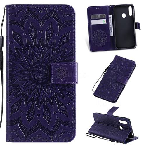 Embossing Sunflower Leather Wallet Case for LG W30 - Purple
