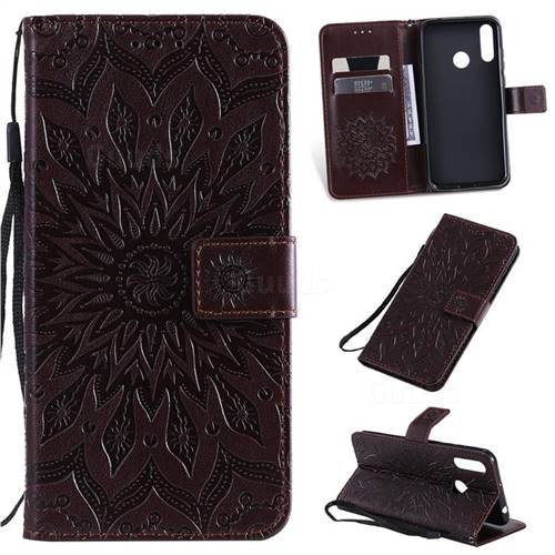 Embossing Sunflower Leather Wallet Case for LG W30 - Brown