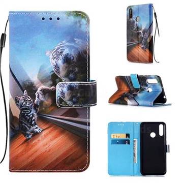 Mirror Cat Matte Leather Wallet Phone Case for LG W30