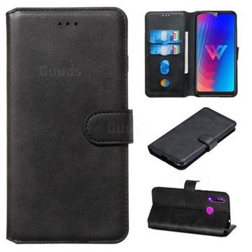 Retro Calf Matte Leather Wallet Phone Case for LG W30 - Black