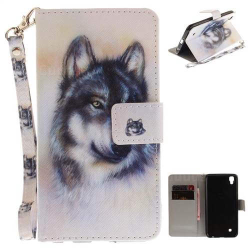 Snow Wolf Hand Strap Leather Wallet Case for LG X Power LS755 K220DS K220 US610 K450