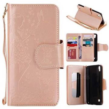 Embossing Cat Girl 9 Card Leather Wallet Case for LG X Power LS755 K220DS K220 US610 K450 - Gold