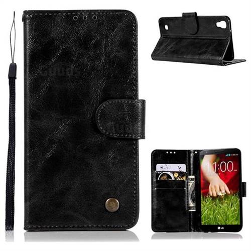 Luxury Retro Leather Wallet Case for LG X Power LS755 K220DS K220 US610 K450 - Black