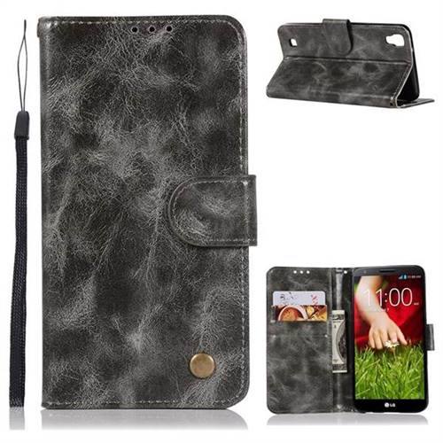 Luxury Retro Leather Wallet Case for LG X Power LS755 K220DS K220 US610 K450 - Gray