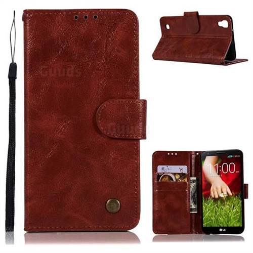 Luxury Retro Leather Wallet Case for LG X Power LS755 K220DS K220 US610 K450 - Wine Red