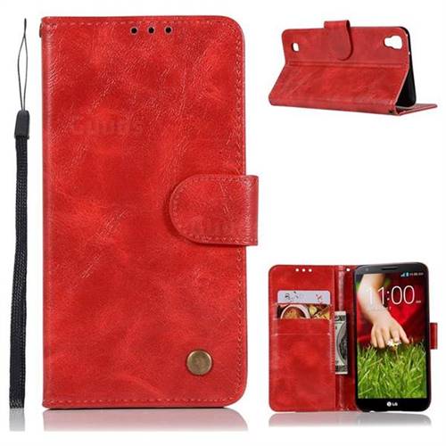 Luxury Retro Leather Wallet Case for LG X Power LS755 K220DS K220 US610 K450 - Red