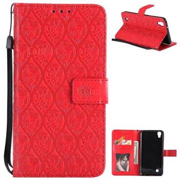 Intricate Embossing Rattan Flower Leather Wallet Case for LG X Power LS755 K220DS K220 US610 K450 - Red