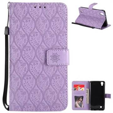 Intricate Embossing Rattan Flower Leather Wallet Case for LG X Power LS755 K220DS K220 US610 K450 - Purple