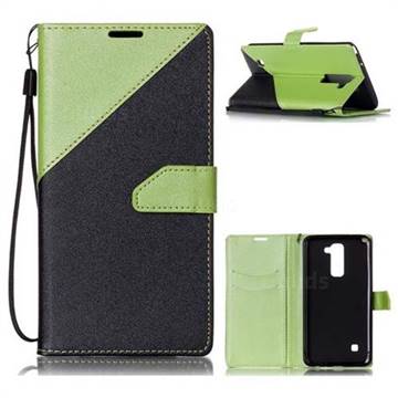Dual Color Gold-Sand Leather Wallet Case for LG X Power LS755 K220DS K220 US610 K450 (Black / Green )