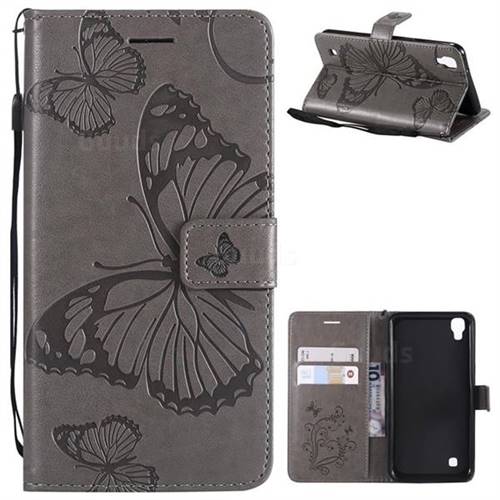 Embossing 3D Butterfly Leather Wallet Case for LG X Power LS755 K220DS K220 US610 K450 - Gray