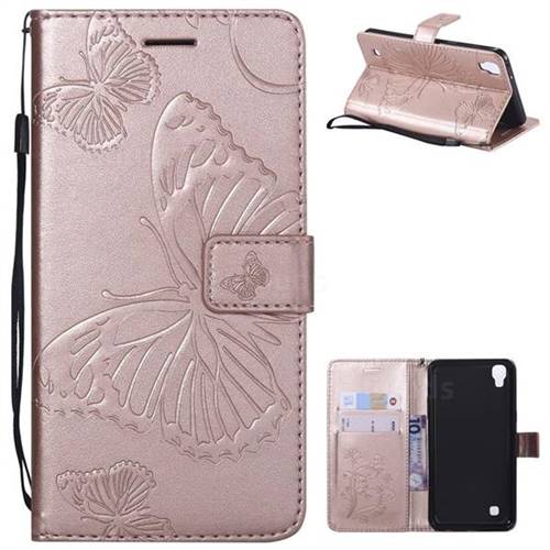Embossing 3D Butterfly Leather Wallet Case for LG X Power LS755 K220DS K220 US610 K450 - Rose Gold