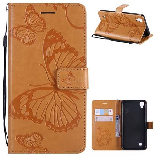 Embossing 3D Butterfly Leather Wallet Case for LG X Power LS755 K220DS K220 US610 K450 - Yellow