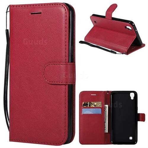 Retro Greek Classic Smooth PU Leather Wallet Phone Case for LG X Power LS755 K220DS K220 US610 K450 - Red