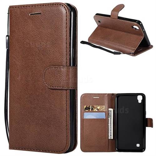 Retro Greek Classic Smooth PU Leather Wallet Phone Case for LG X Power LS755 K220DS K220 US610 K450 - Brown