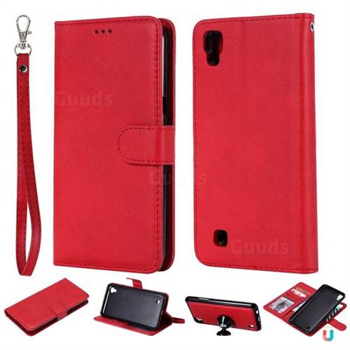 Retro Greek Detachable Magnetic PU Leather Wallet Phone Case for LG X Power LS755 K220DS K220 US610 K450 - Red