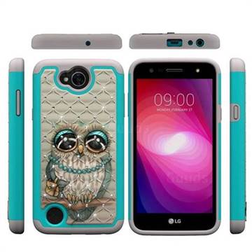 Sweet Gray Owl Studded Rhinestone Bling Diamond Shock Absorbing Hybrid Defender Rugged Phone Case Cover for LG X Power2