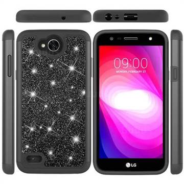 Glitter Rhinestone Bling Shock Absorbing Hybrid Defender Rugged Phone Case Cover for LG X Power2 - Black