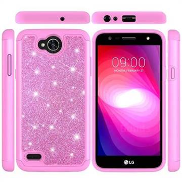 Glitter Rhinestone Bling Shock Absorbing Hybrid Defender Rugged Phone Case Cover for LG X Power2 - Pink