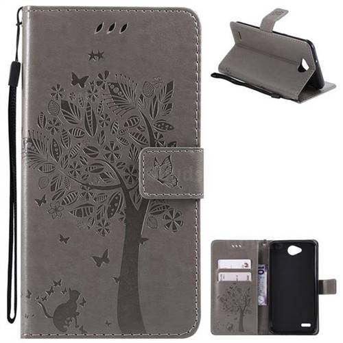 Embossing Butterfly Tree Leather Wallet Case for LG X Power2 - Grey