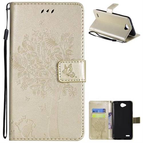Embossing Butterfly Tree Leather Wallet Case for LG X Power2 - Champagne