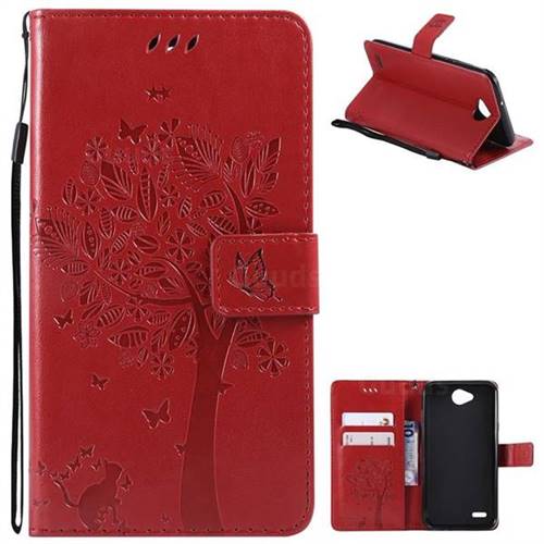 Embossing Butterfly Tree Leather Wallet Case for LG X Power2 - Red