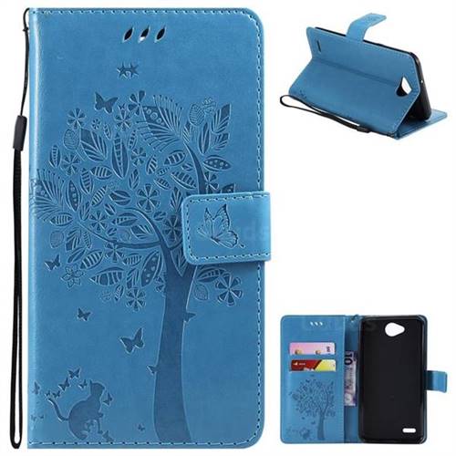 Embossing Butterfly Tree Leather Wallet Case for LG X Power2 - Blue