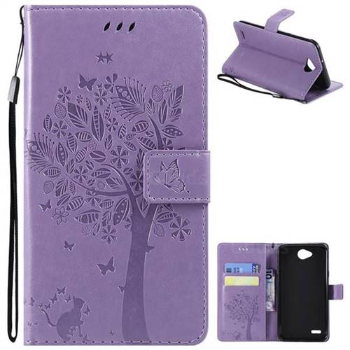 Embossing Butterfly Tree Leather Wallet Case for LG X Power2 - Violet