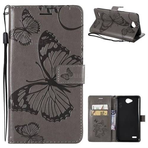 Embossing 3D Butterfly Leather Wallet Case for LG X Power2 - Gray