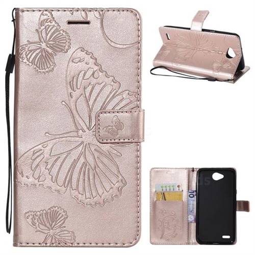 Embossing 3D Butterfly Leather Wallet Case for LG X Power2 - Rose Gold